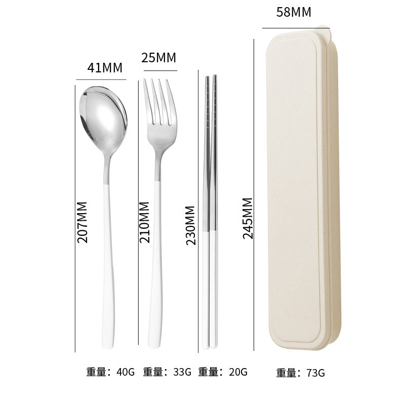 304Stainless Steel Tableware Student Korean Portable Tableware Office Worker Outdoor Spoon Fork Chopsticks Four-piece Set