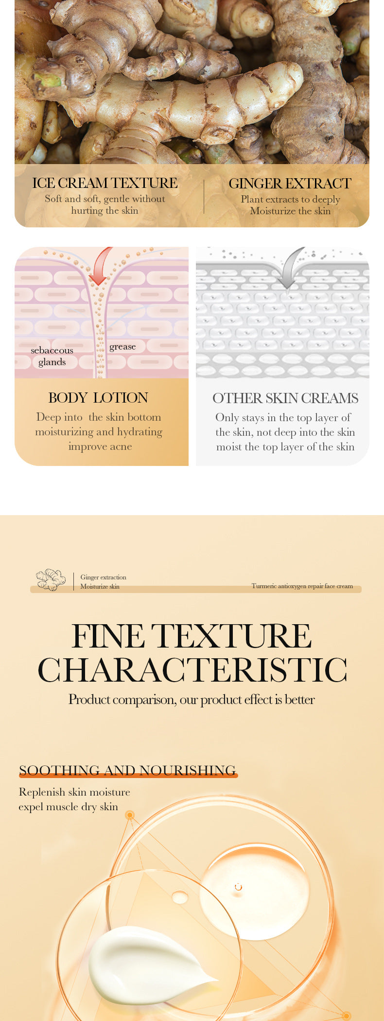 Turmeric Face Cream50g SADOER Moisturizing, rejuvenating, hydrating, smooth moisturizing cream for  foreign trade wholesale