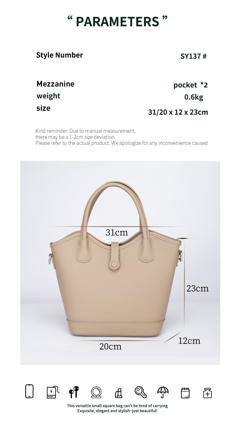 European and American Style Single Shoulder Handbag Fashion Women's Bag Light Luxury Crossbody Bag Women's Niche Versatile Large Capacity Tote Bag Genuine Leather