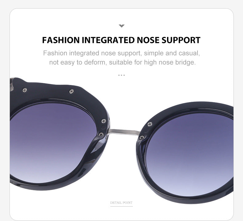 2025New Anti-Blue Light Glasses for Women Leopard Head Diamond-Studded European and American Round Frame Sunglasses Trendy Large Frame Sunglasses High-End Feel