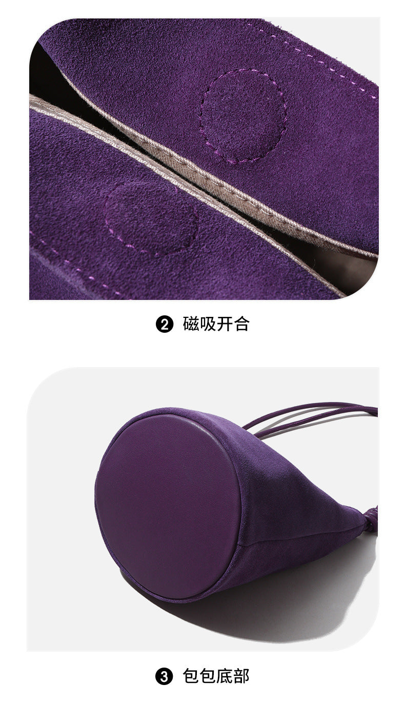 In Stock European and American Suede Underarm Bag for Women New Simple Casual Retro Matte Single Shoulder Crossbody Tote Bucket Bag