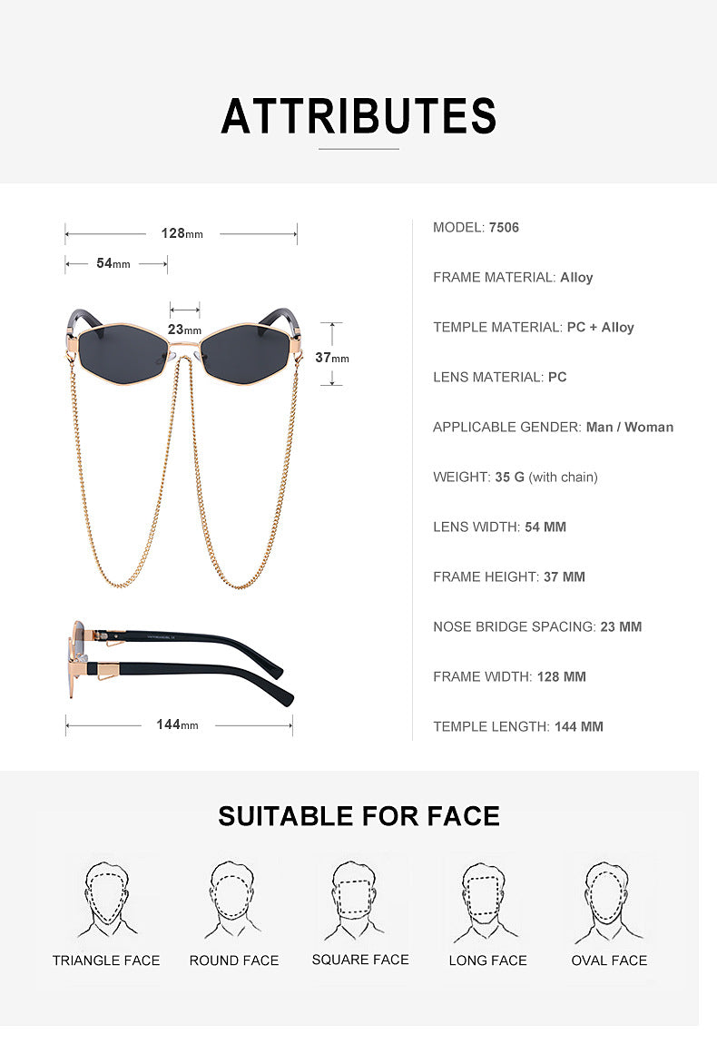 New Women's Sunglasses Fashion Chain Personality Round Frame Korean Style Sunglasses Wholesale Glasses sunglasses