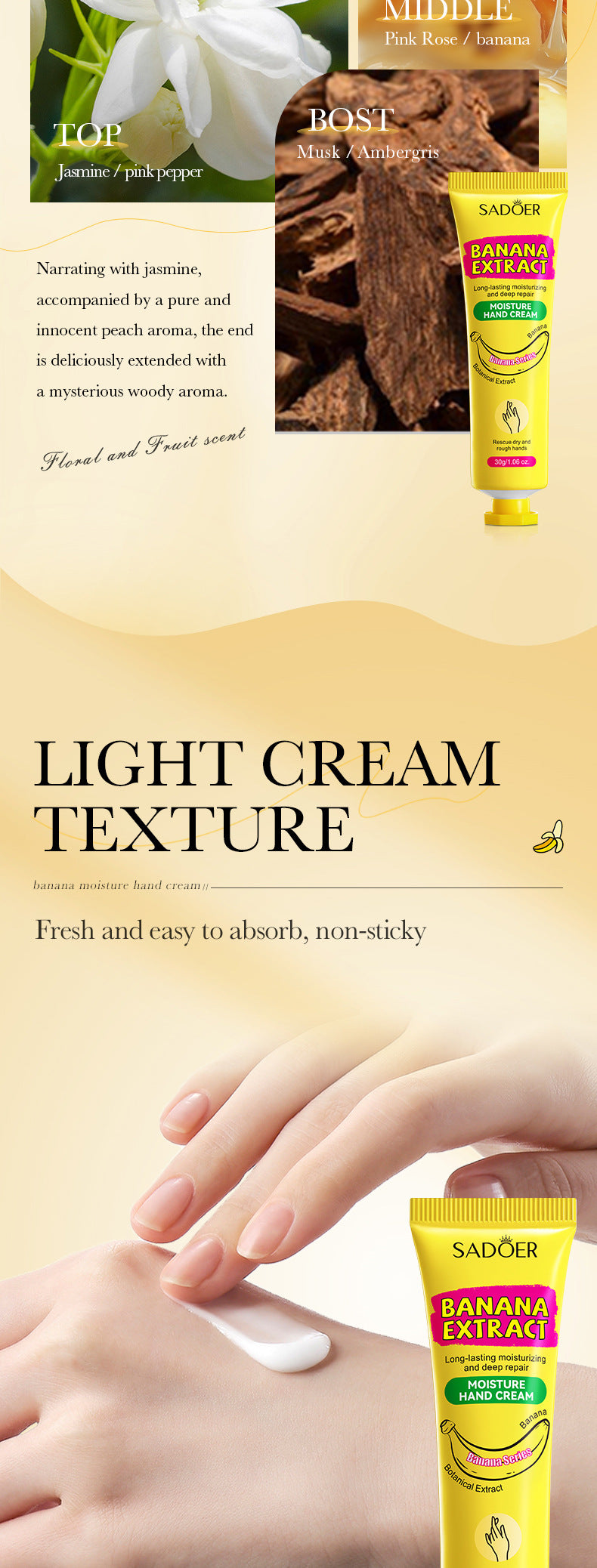 Banana Hydrating Hand Cream30g SADOER Moisturizing and anti-chapped autumn and winter hand cream  wholesale