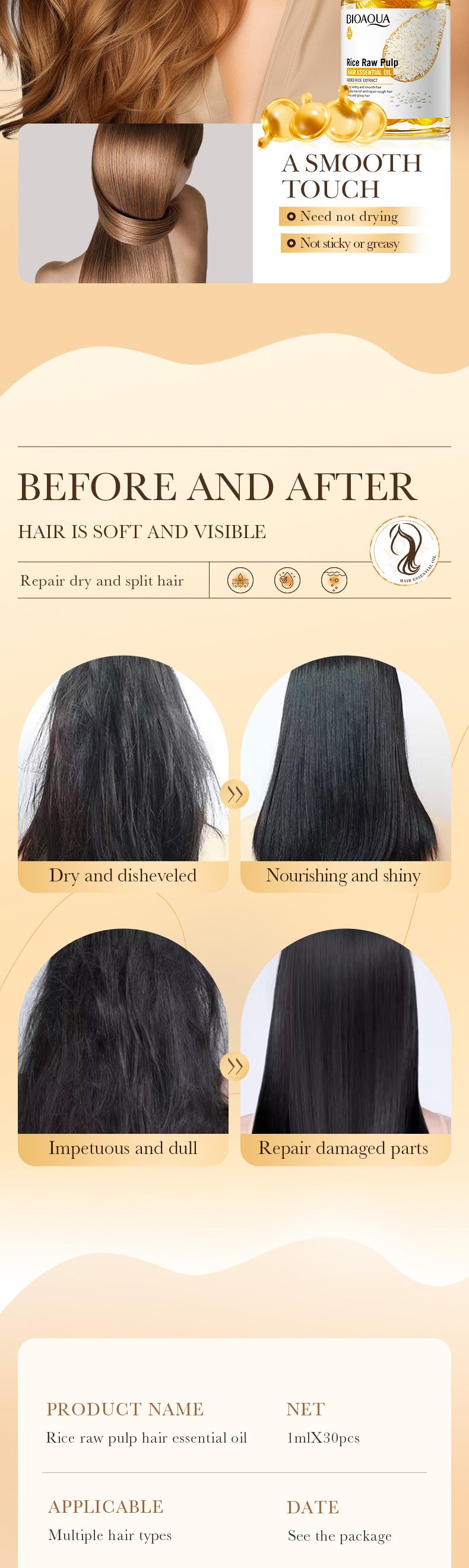 Rice Puree Hair Care Capsule Essential Oil BIOAOUA Repair and Nourish Conditioner Cross-Border Wholesale