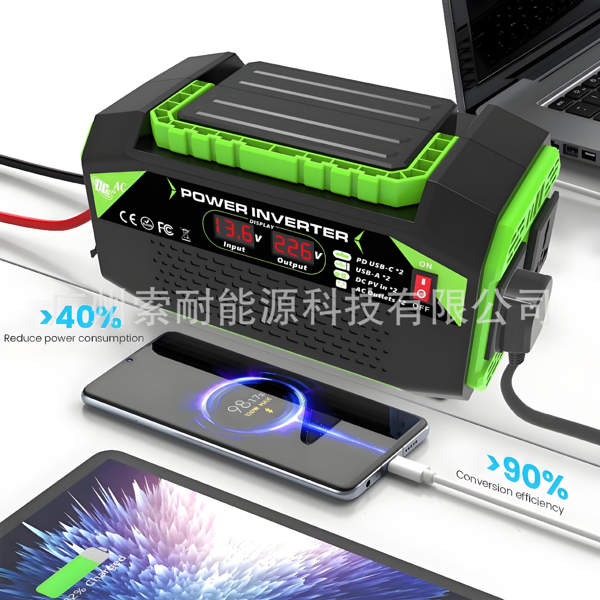 US Standard Socket Car Inverter300W/500W12V Turn110V With dual display/USB/Type-C