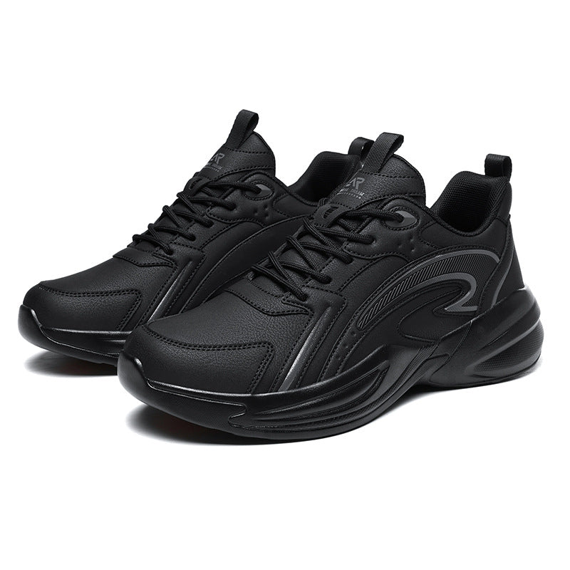 Autumn New Trend Retro Thick-Soled Height-Increasing Dad Shoes Leather Fashion Men's Shoes Wear-Resistant Non-Slip Casual Sports Shoes