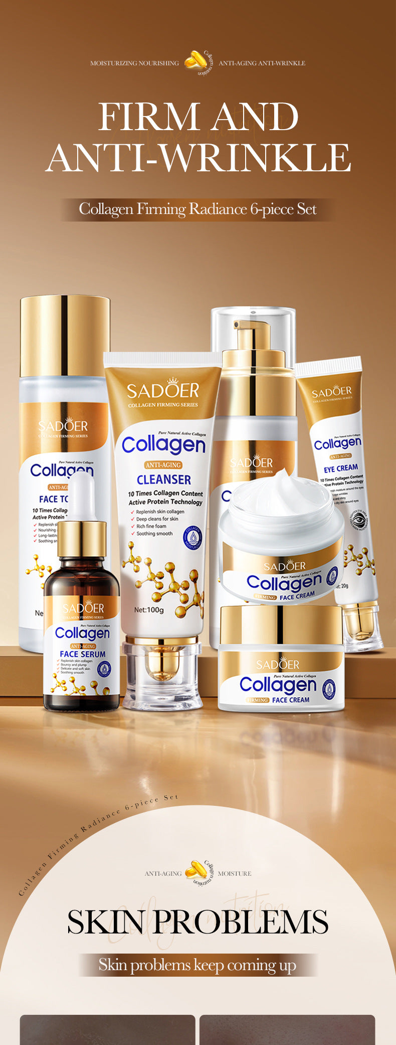 Collagen Firming Skincare6Set SADOER Moisturizing and Hydrating Set Box  Wholesale