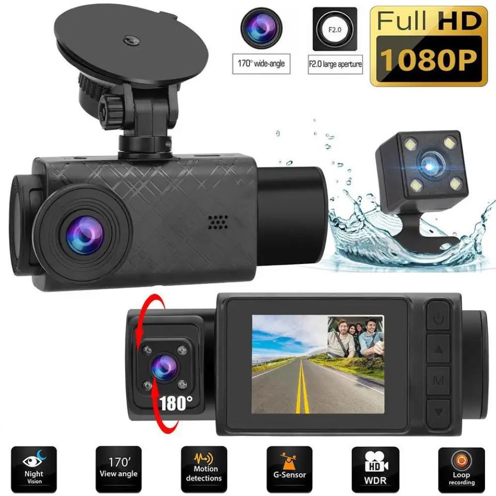 S11New three-lens dashcam2Inch Hd1080P Simultaneous Recording of Front, Interior, and Rear of the Vehicle