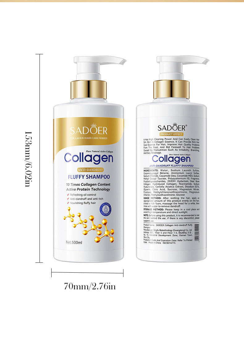 Collagen Anti-Dandruff Shampoo500ml SADOER Smooth Clean Fluffy Shampoo Wholesale