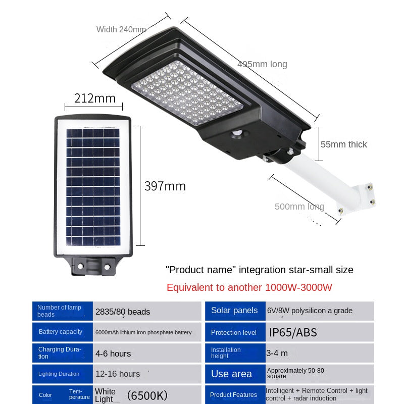 Wholesale Integrated LED Solar Street Light Human Induction New Rural Household Outdoor Garden Lamp ABS Body IP65 for Road