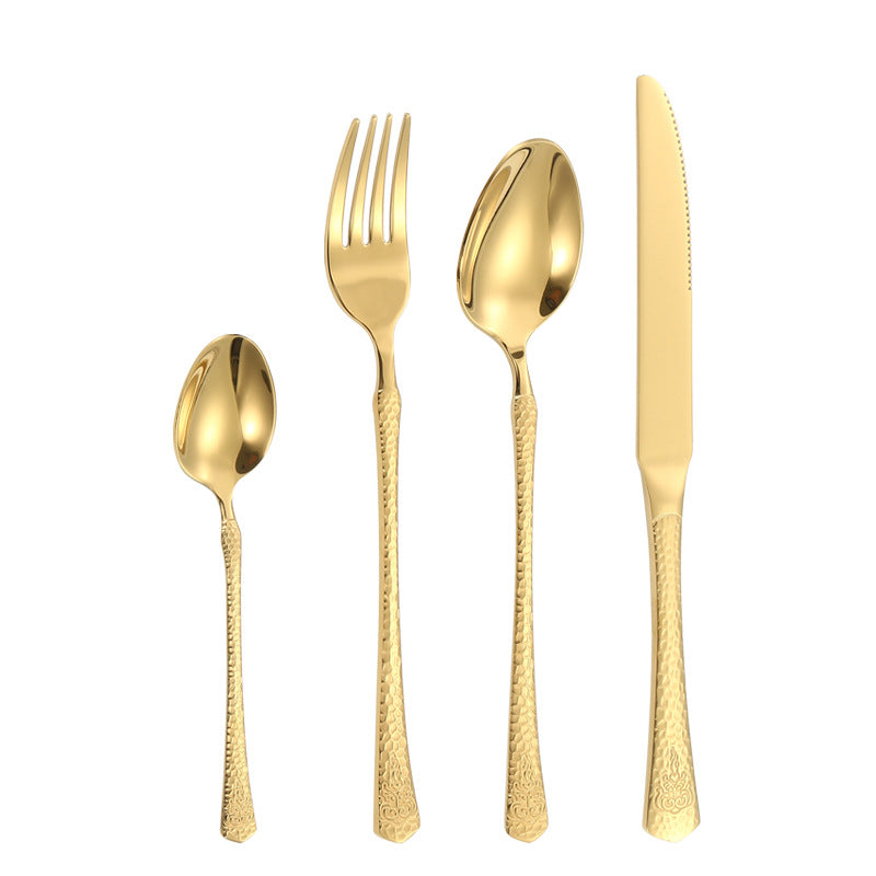 Stainless Steel Tableware Hotel Restaurant Crown Hammered Knife Fork Spoon24Set of Western Steak Knives and Forks