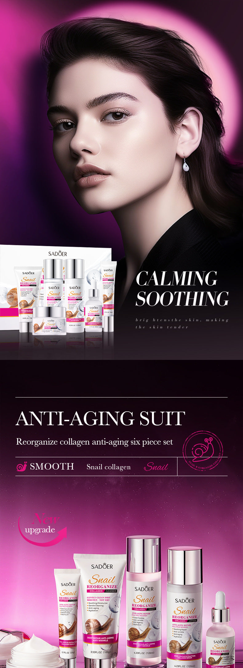 SADOER Snail Restructured Collagen Six-piece Set Moisturizing skin care set  foreign trade wholesale