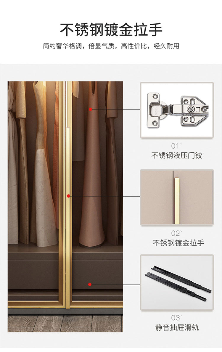Light Luxury Glass Door Wardrobe Modern Home Bedroom Cloakroom Custom Processing Assembly Wardrobe Storage Large Wardrobe