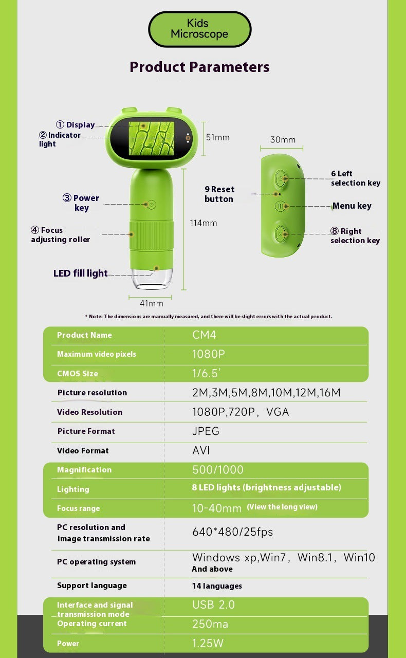 New High-Definition Children's Digital Electronic Microscope with Screen, Handheld Portable Magnifier, Educational Gift, In Stock, Visual