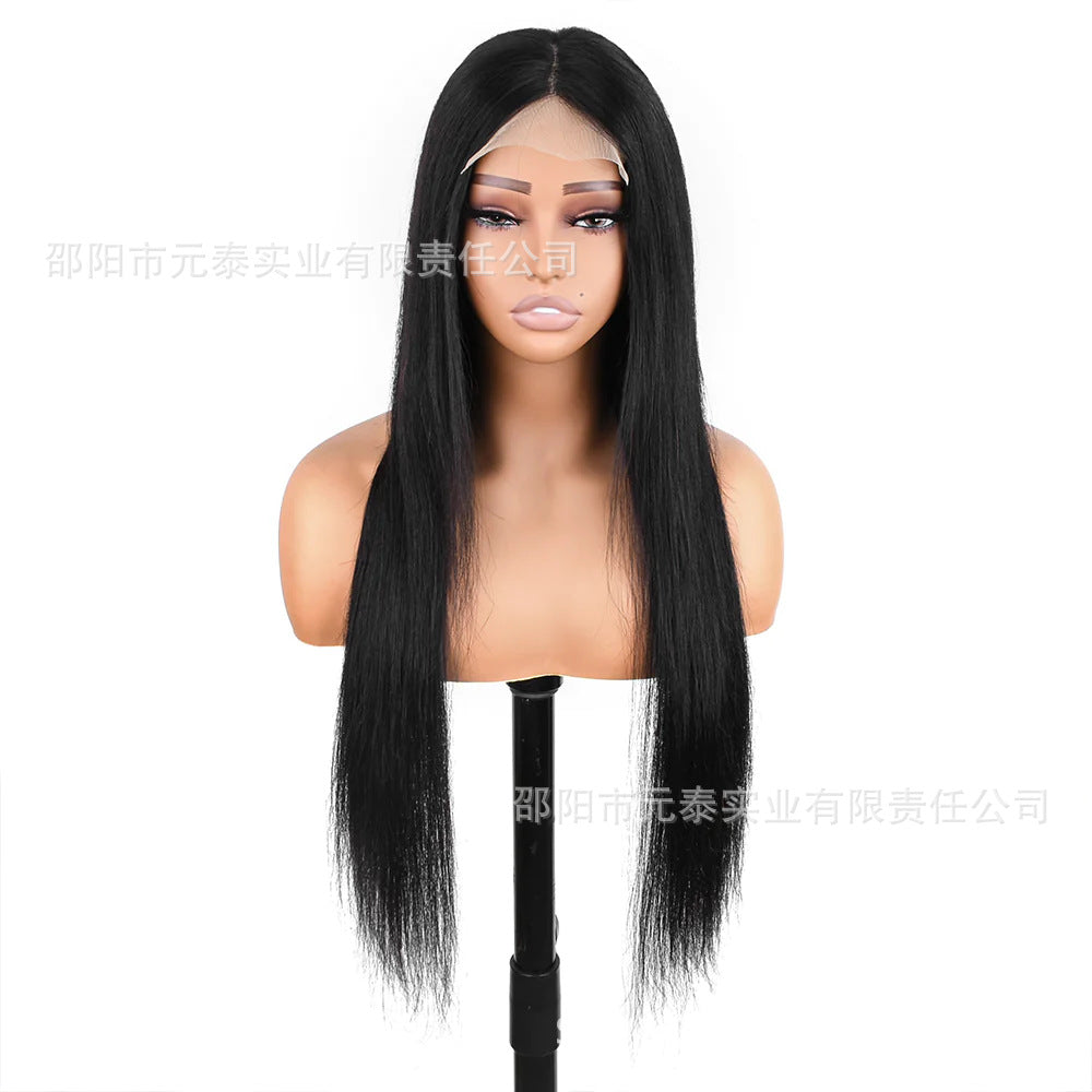 Wig for European and American Women, Middle Part, Long Straight Hair, Front Lace, Synthetic Fiber13*4*1T Headband wigs High Temperature Fiber Wig