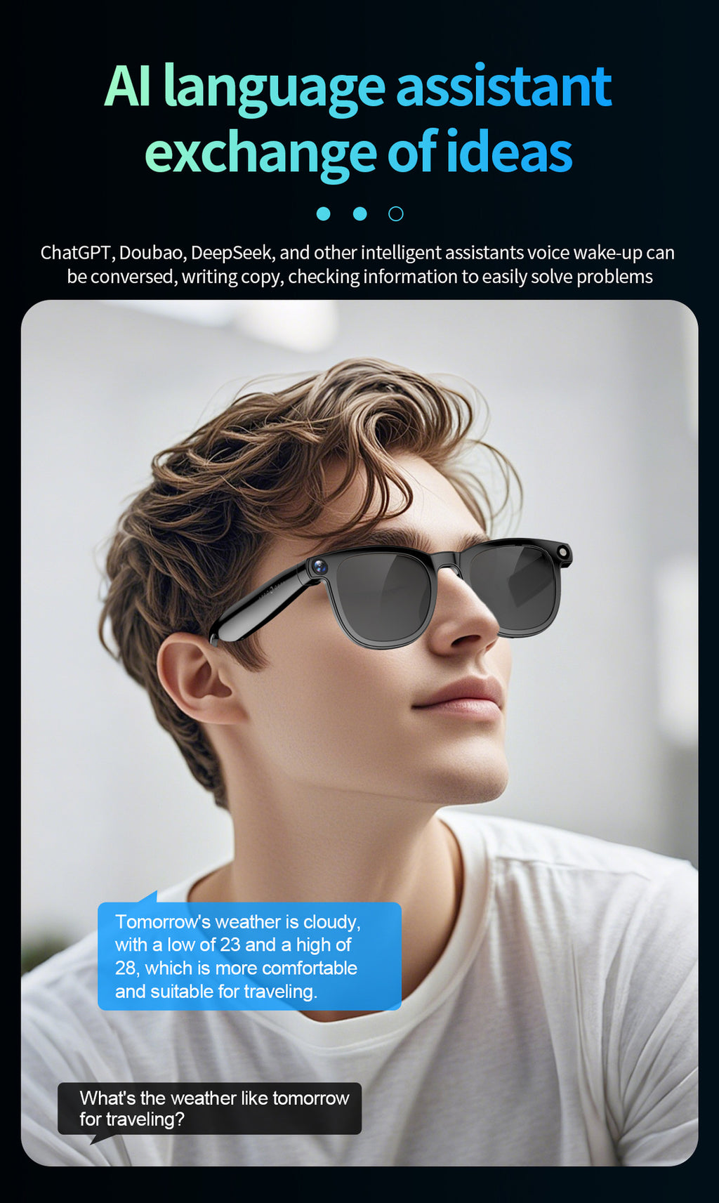 CY01Smart Glasses800100 Megapixel Camera with Image Stabilization1200P Video Recording AI Simultaneous Translation Character Recognition