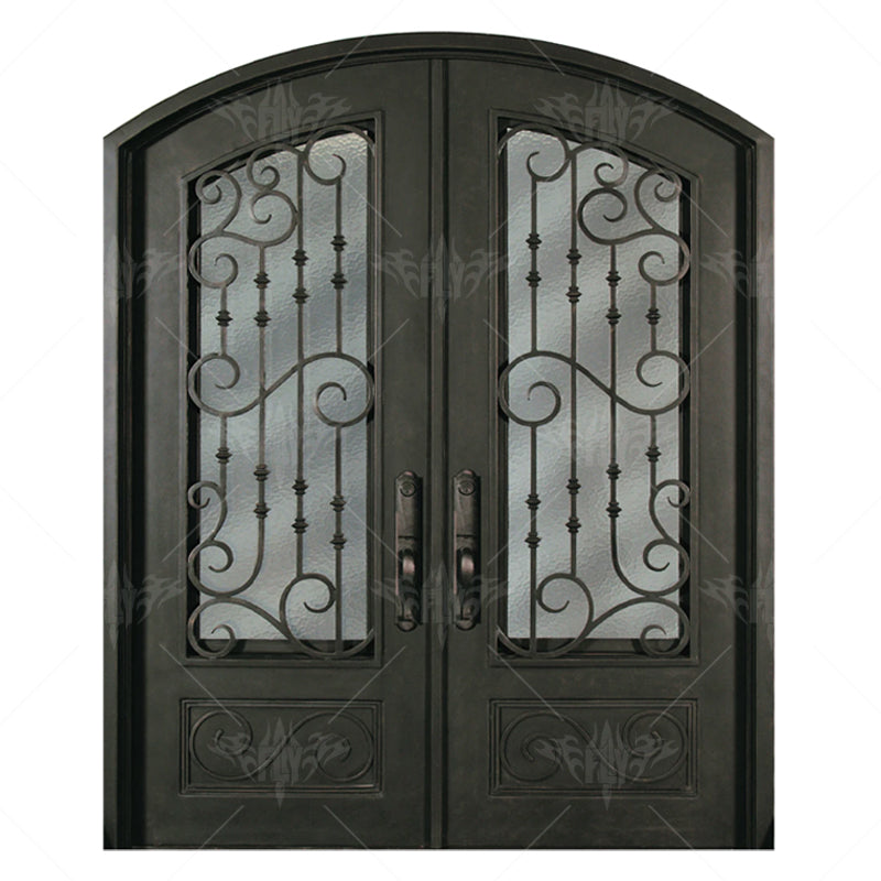 Foshan Supplier European New Simple Iron Door Design Grill Latest Design Safety Double Entrance Wrought Arches Iron Door