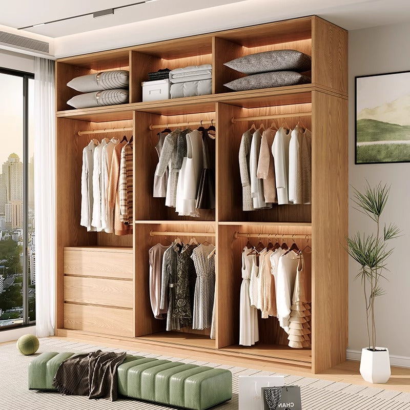 All Solid Wood North American Oak Sliding Door Wardrobe Master Bedroom Home Simple Modern Sliding Door Large Wardrobe Customization