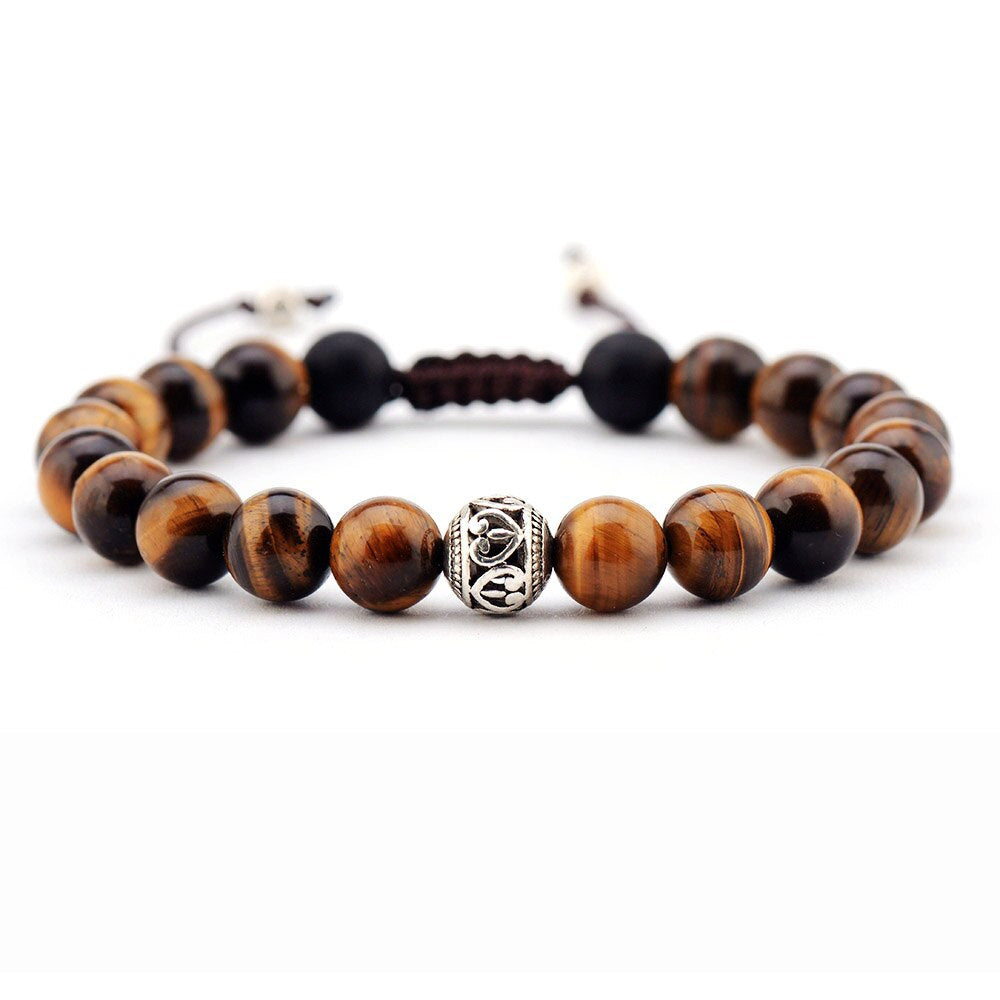 Blue Tiger Eye Stone Bracelet Single Circle Natural Stone Beaded Bracelet Volcanic Stone White Pine Chicken Wing Wood Long Bracelet