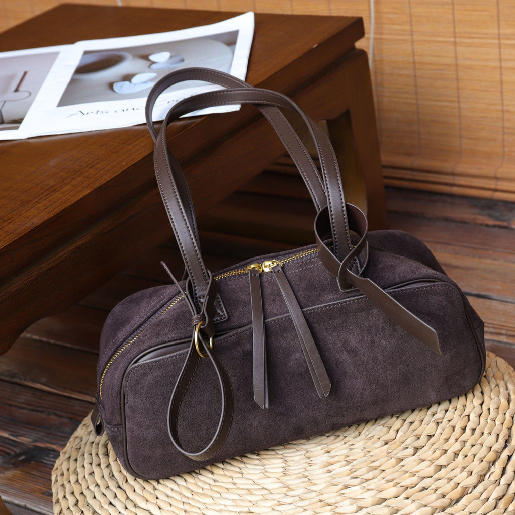European and American Style Matte Leather Women's Bag High-End Luxury Boston Bag Lazy Style Korean Versatile Niche Underarm Shoulder Bag