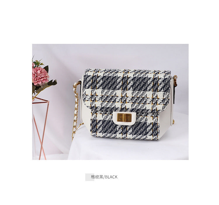 Chanel Style Small Gold Ball Chain Bag Plaid Single Shoulder Crossbody Small Square Vintage Style Women's Bag Plaid Small Square Bag