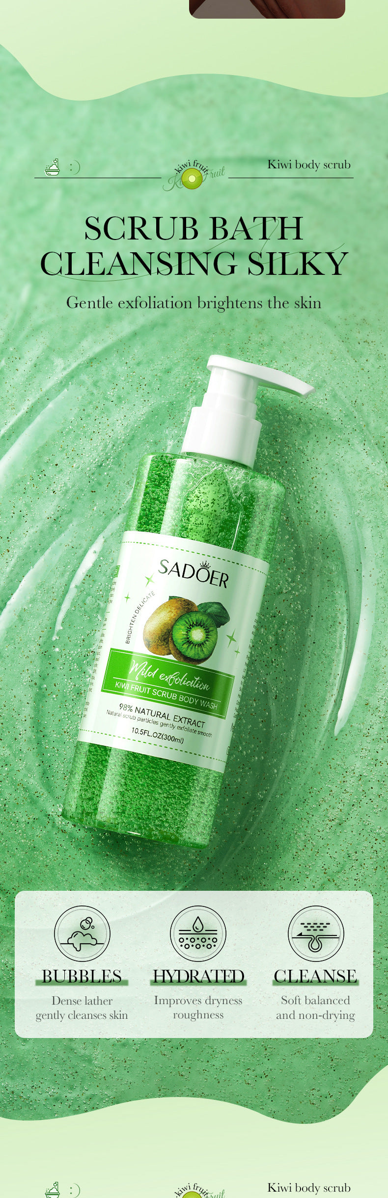Fruit Body Wash300mlSADOER Kiwi Body Scrub Shower Gel  Wholesale