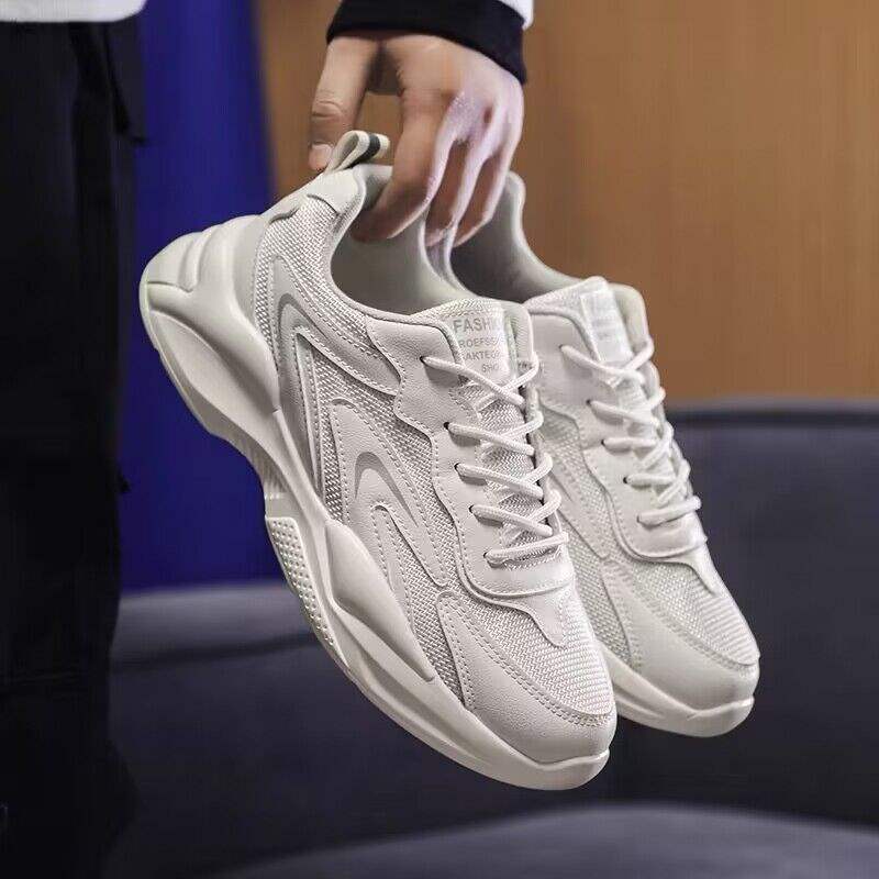 Men's Shoes Summer New Breathable Mesh Shoes Men's Sports Shoes Korean Style Versatile White Shoes Thick Running Casual Shoes