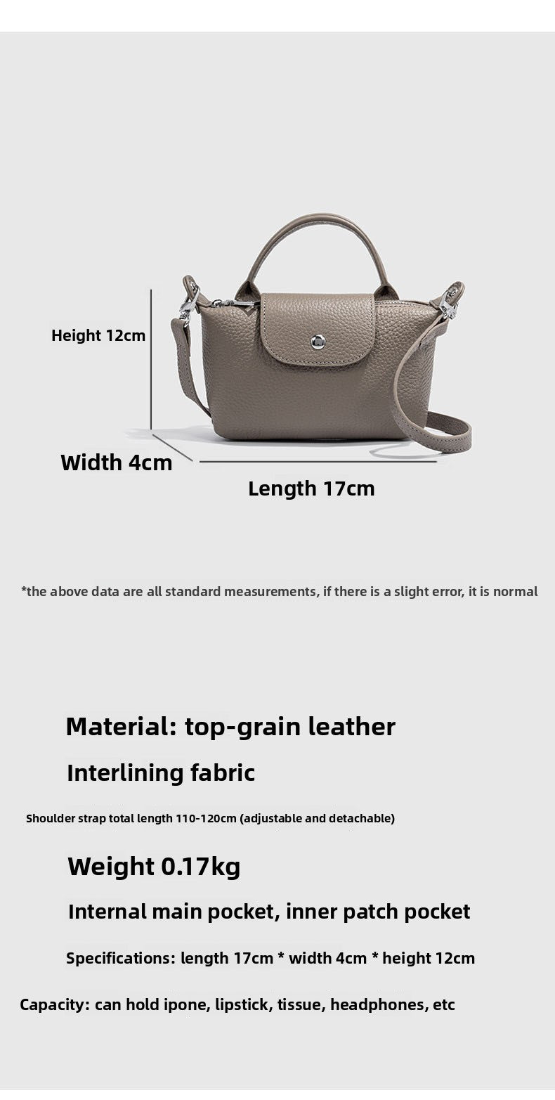 First Layer Cowhide Dumpling Bag Casual Genuine Leather Phone Bag for Women Summer Crossbody Bag Versatile Lightweight Walking Small Bag