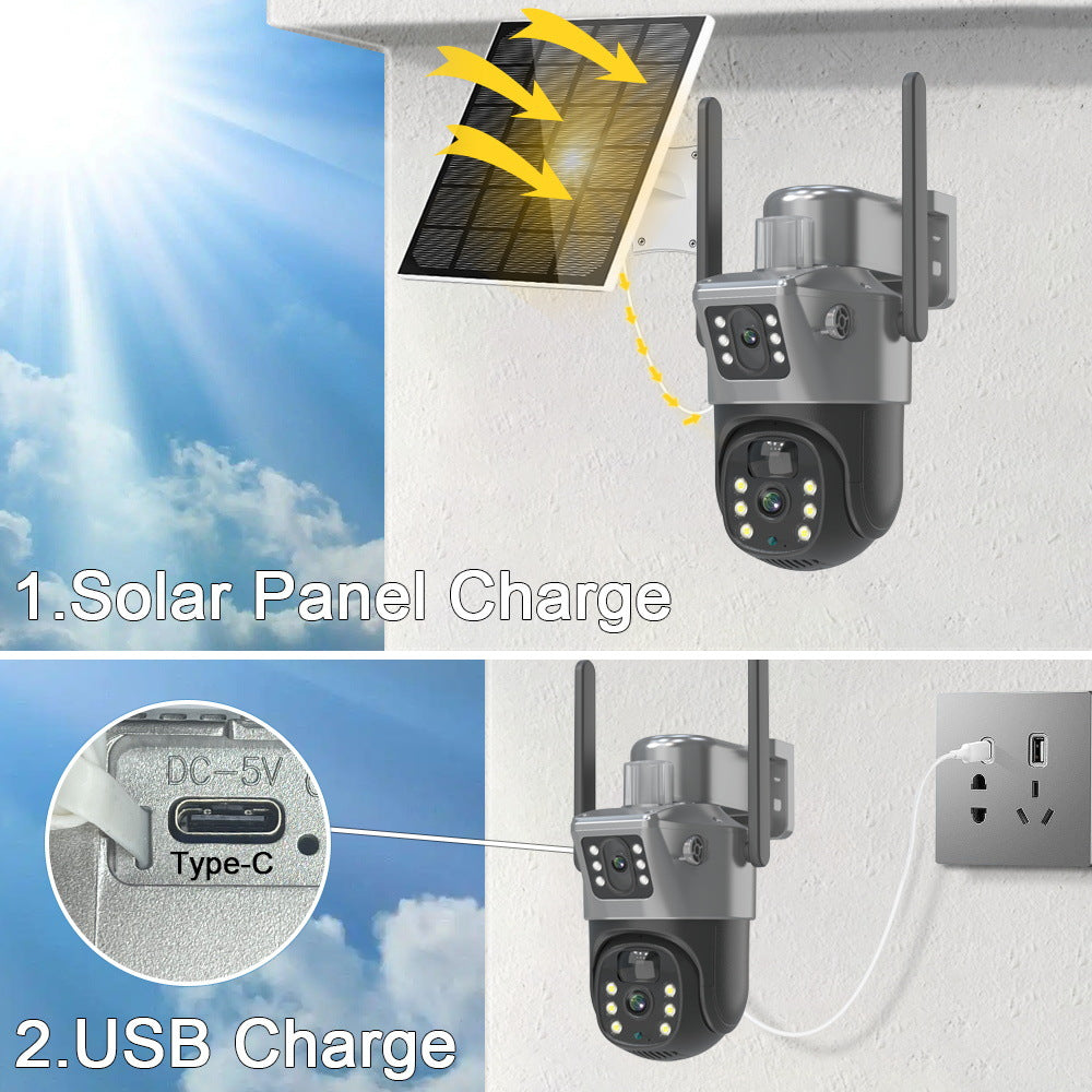 V380Binocular Solar Surveillance Camera4G Outdoor Dual Screen Home Low Power Consumption Shenzhen Security Monitoring
