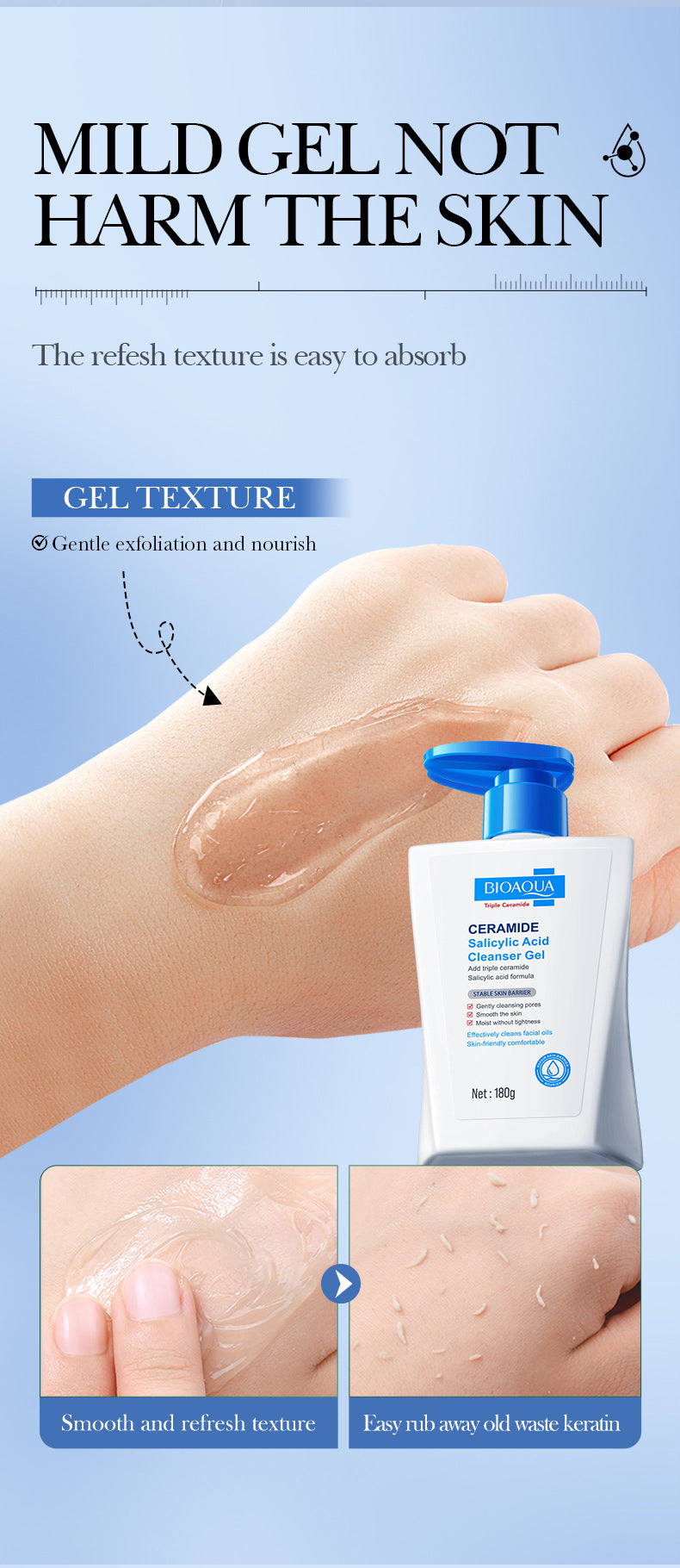 BIOAOUA Ceramide Salicylic Acid Cleansing Gel Cleansing facial cleanser   wholesale