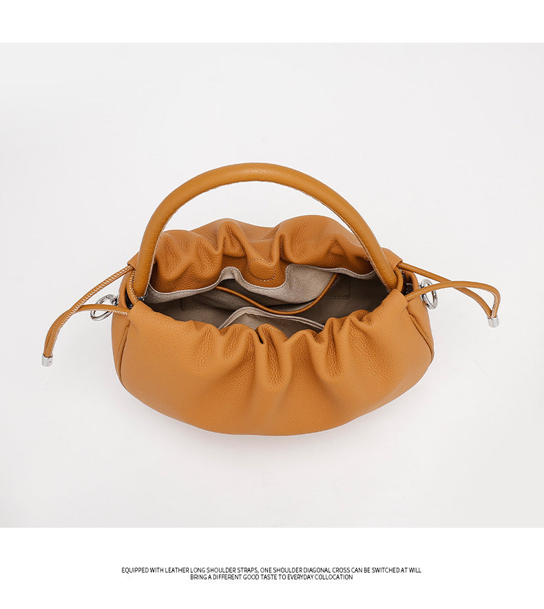 New Women's Bag Cloud Bag Fashion Crossbody Bag Cowhide Shoulder Bag Handbag Pleated Saddle Bag Trendy