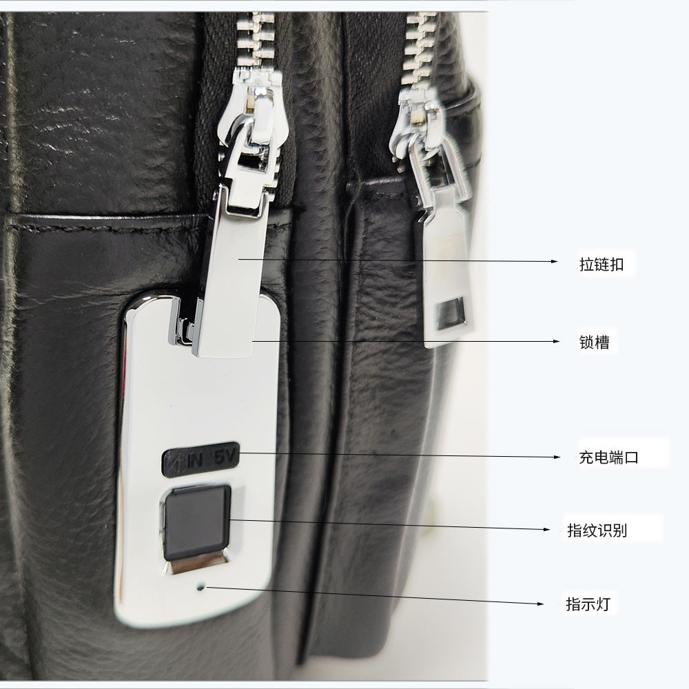Anti-theft Fingerprint Lock Bag Top Layer Cowhide Men's Single Shoulder Crossbody Bag Multifunctional Crossbody High-end Genuine Leather Chest Bag