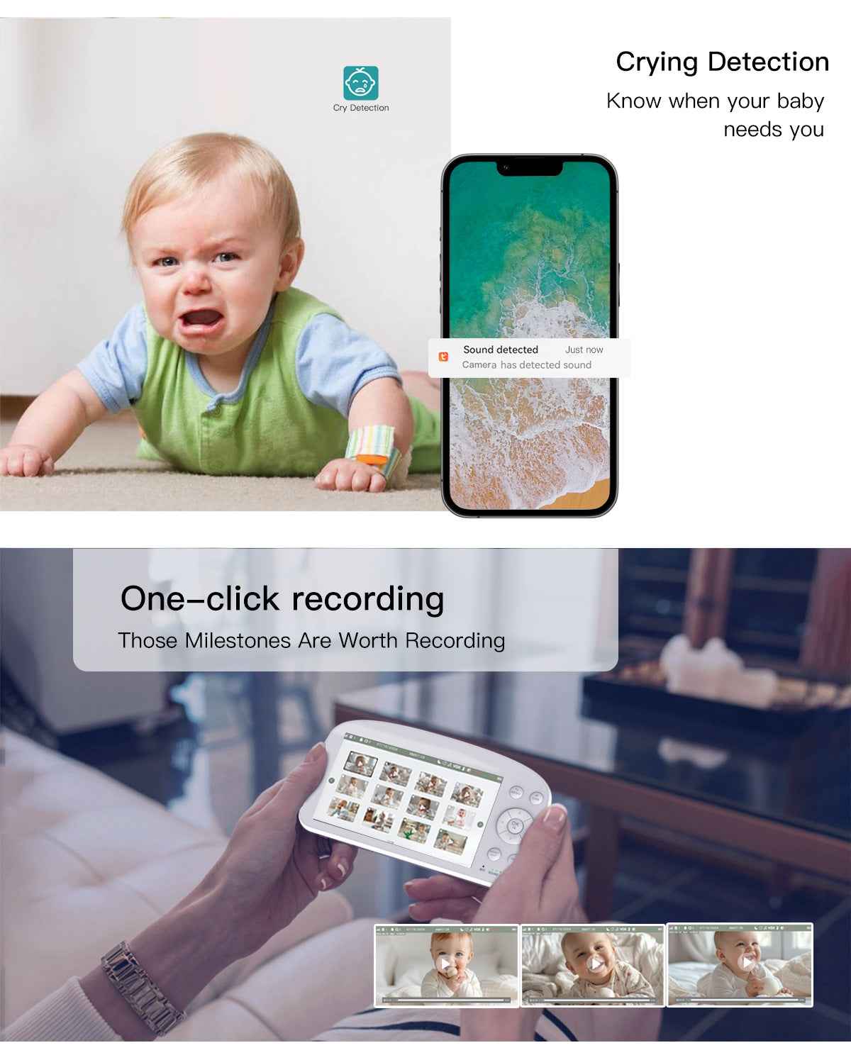 Factory Direct Smart Baby Monitor with Crying Detection Tuya babymonitor Baby Care Device