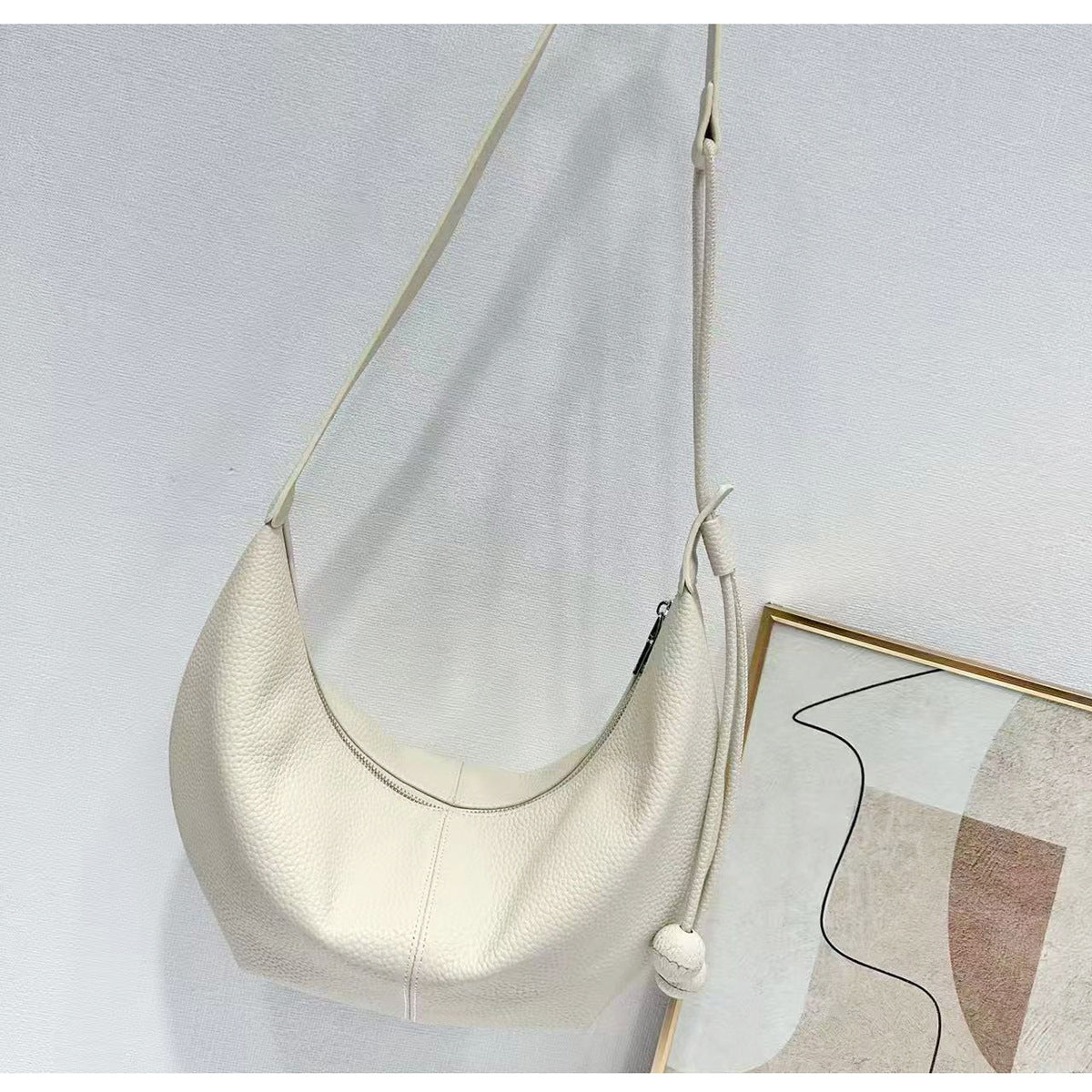 New Genuine Leather Underarm Bag Top Layer Cowhide Horn Dumpling Bag Simple Casual Versatile Single Shoulder Crossbody Bag
