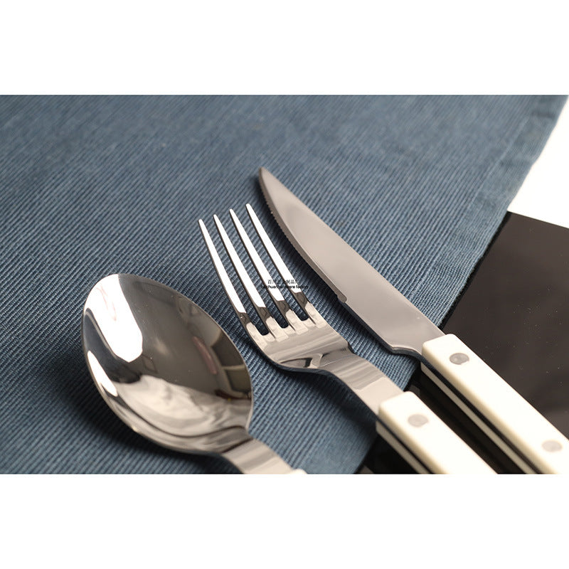 304Mirror Western Tableware Set ABS Handle Butter Knife Fork Spoon Clip Handle Steak Dessert Spoon Fork Plastic Handle
