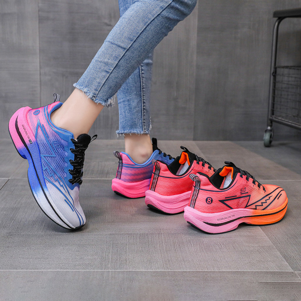 Carbon Plate Running Shoes Mesh Ultra-light Breathable Sports Shoes Men Couple All-match Casual Popcorn Running Shoes Breathable Lightweight