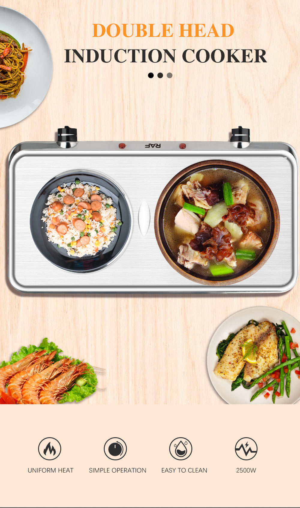 RAF Electric Stove Household Double Burner Electric Stove Temperature Adjustable Small Electric Stove Insulation Heating Electric Stove Wholesale