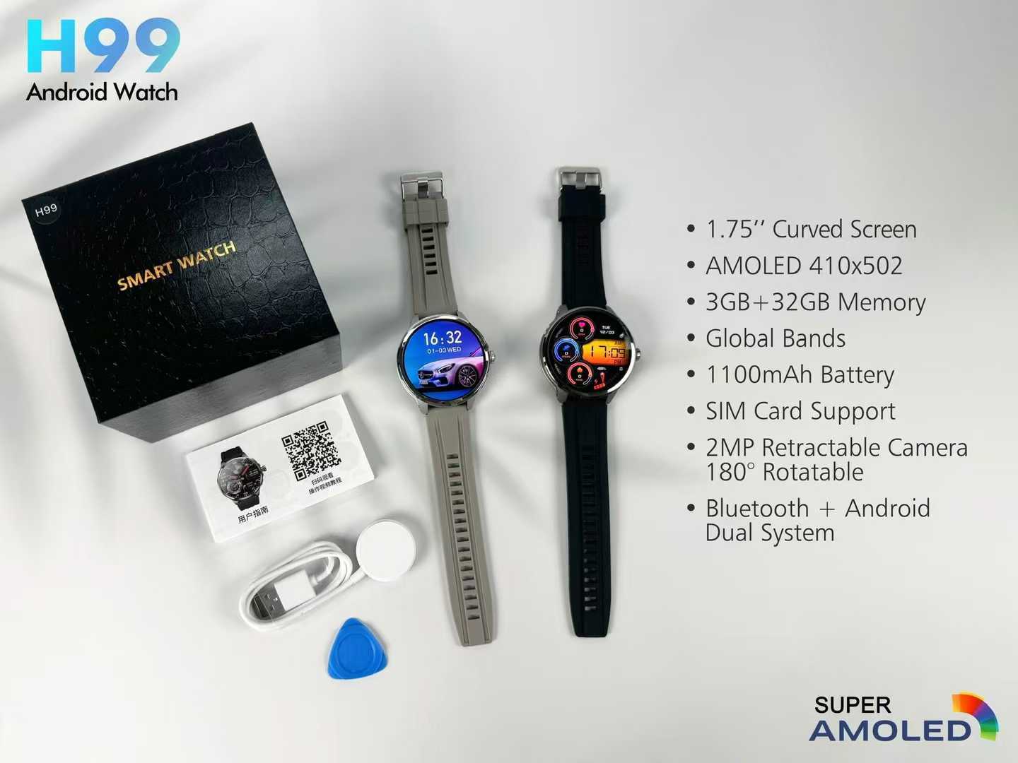 H99Smart Watch5G Dual System Independent SIM Card Global Communication APP Download Video Call Photo Outdoor Sports