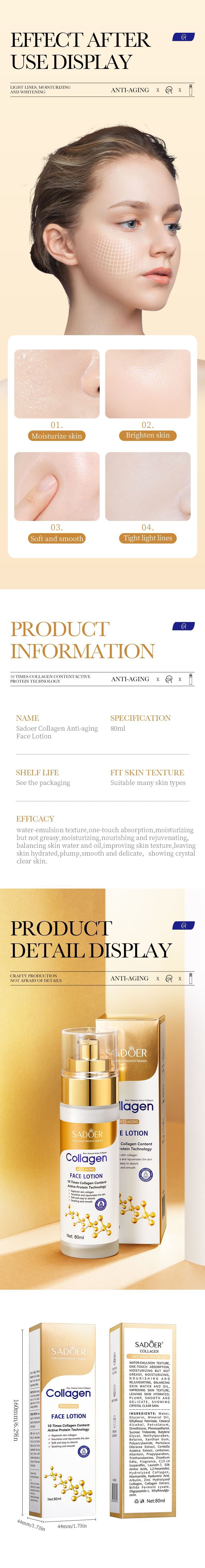 Collagen Lotion80mlSADOER Hydrating, moisturizing, refreshing essence lotion for  foreign trade wholesale