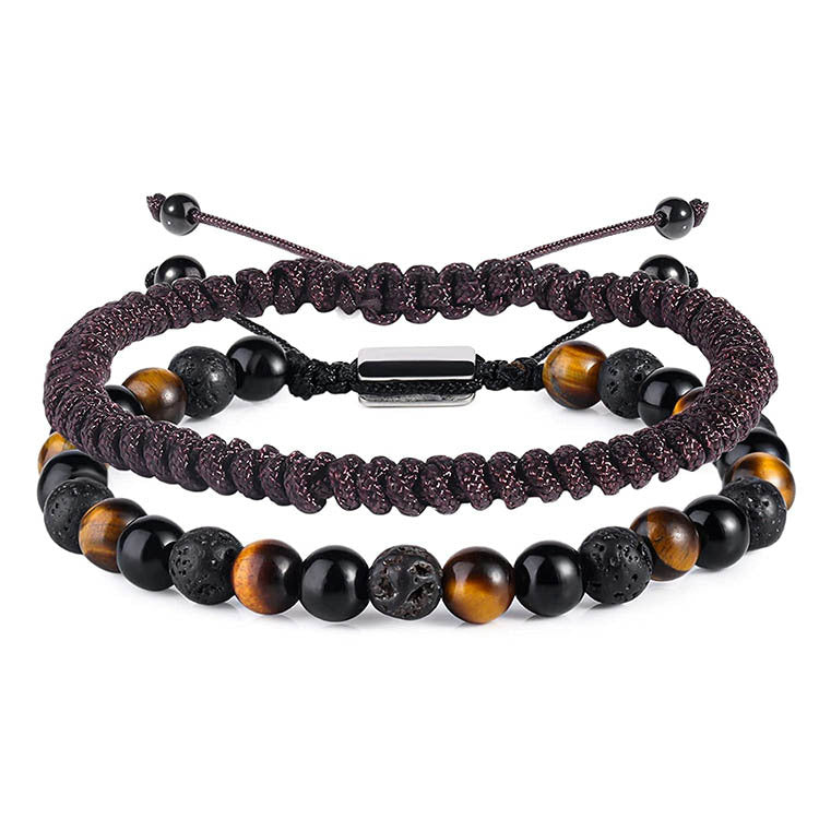 Hand-woven Tiger Eye Bracelet Natural Stone Beaded Stretch Bracelet Pink Quartz Lapis Lazuli Volcanic Matte Woven Bracelet