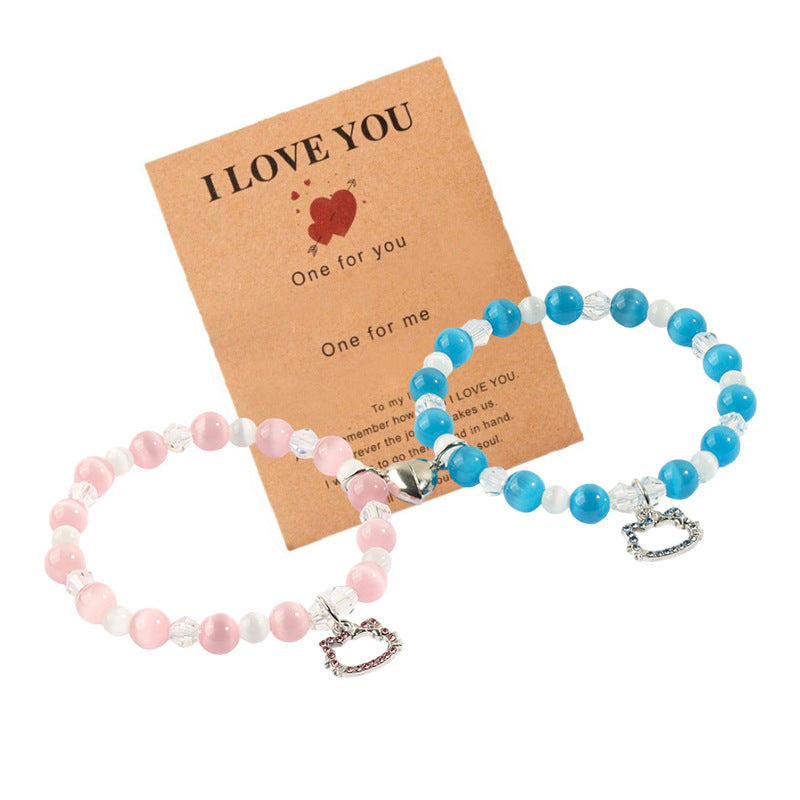 kitty Cat Pendant Bracelet Spider Moon Butterfly Couple Bracelet Friendship Gift Card Heart Magnetic Bracelet