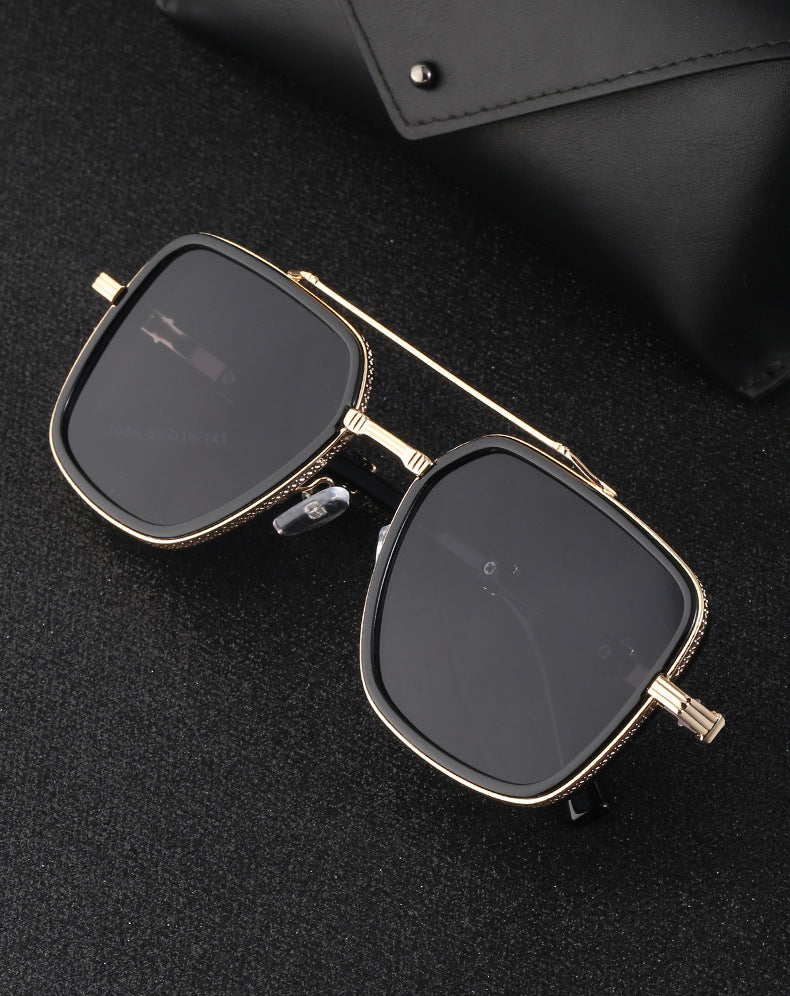 Vintage Double Bridge Square Frame Men's Sunglasses Outdoor Hiking Trendy Sunglasses Sun Protection Glasses Wholesale shades