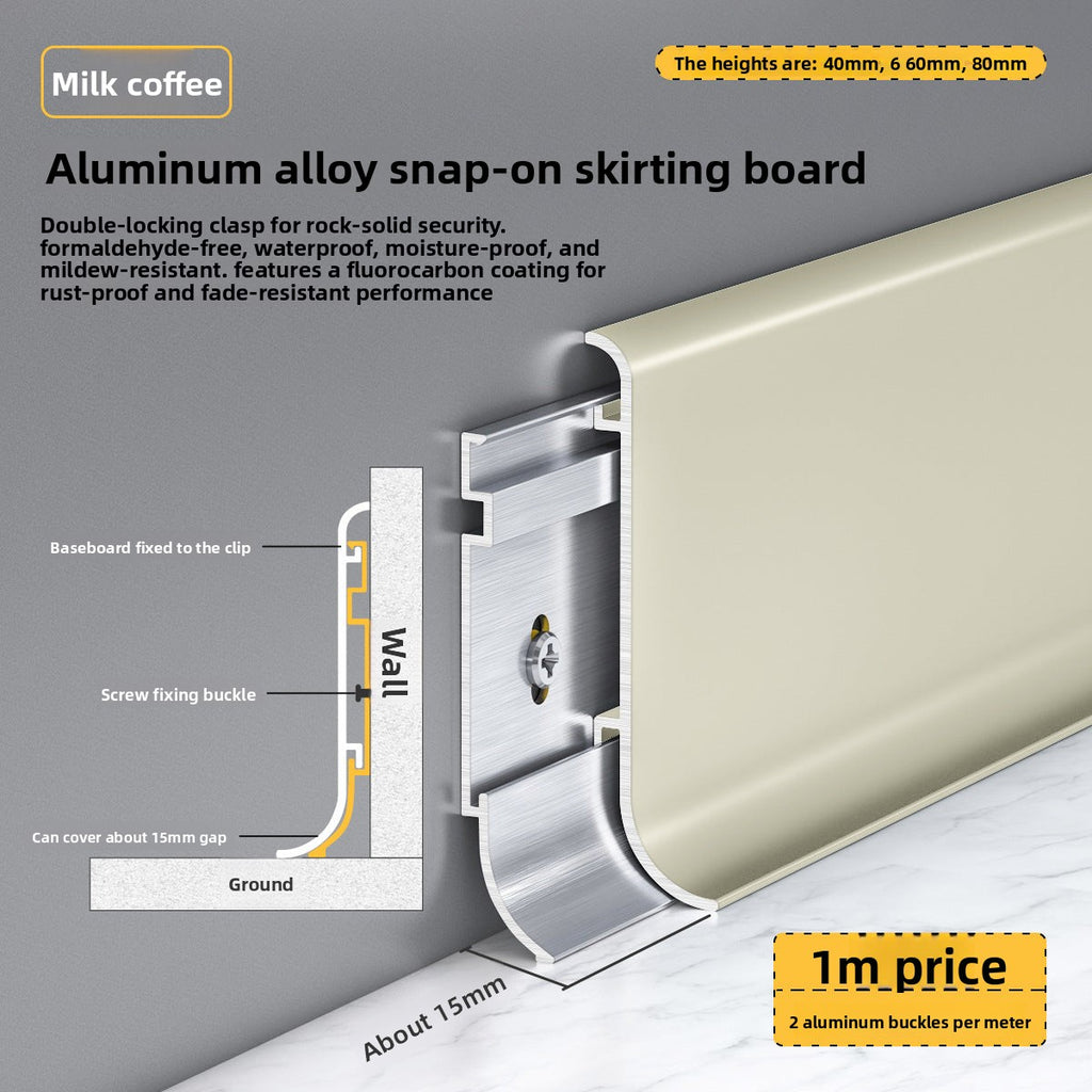 Aluminum alloy skirting board, ultra-thin snap-on minimalist corner trim6cm8cm Metal stainless steel ultra-narrow baseboard