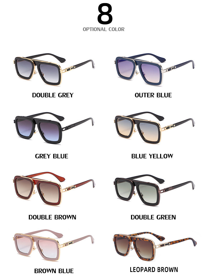 European and American Retro Square Frame Sunglasses for Men, Trendy European and American Punk Style, Internet Celebrity Same Style Sunglasses for Women ins Wind shades