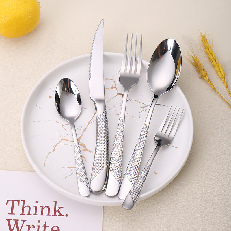410Stainless Steel Star Diamond Western Steak Knife Fork Spoon Middle Eastern Titanium Coated Hotel Cutlery Knife Fork Spoon Partial Gold