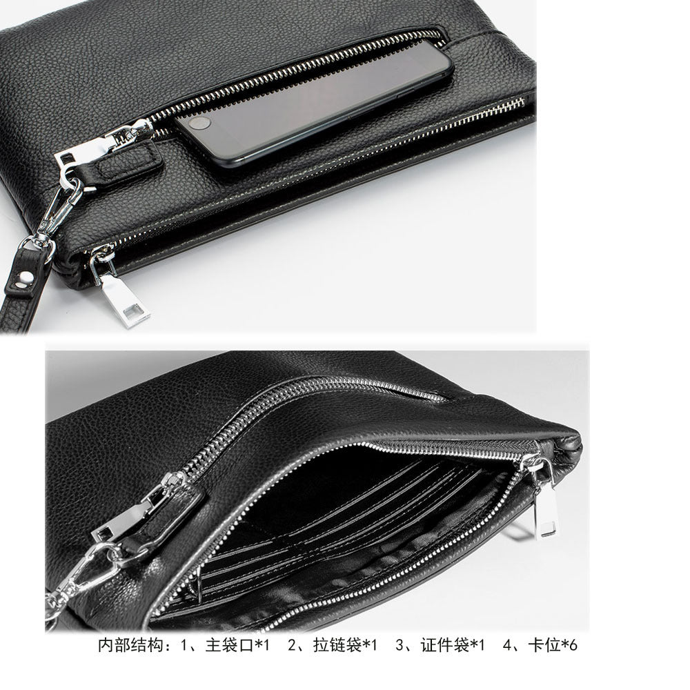 Business Commuting Genuine Leather Clutch Bag for Men, Casual Large Capacity Top Layer Cowhide Men's Handheld Wallet Phone Bag