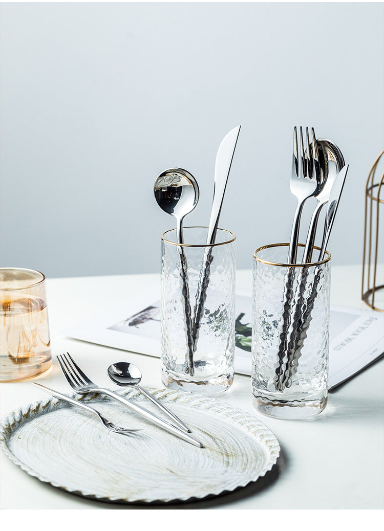 Portuguese Tableware304Glossy Round Handle Main Dinner Knife Fork Spoon Thick Mirror Dessert Spoon Fruit Fork Ice Spoon