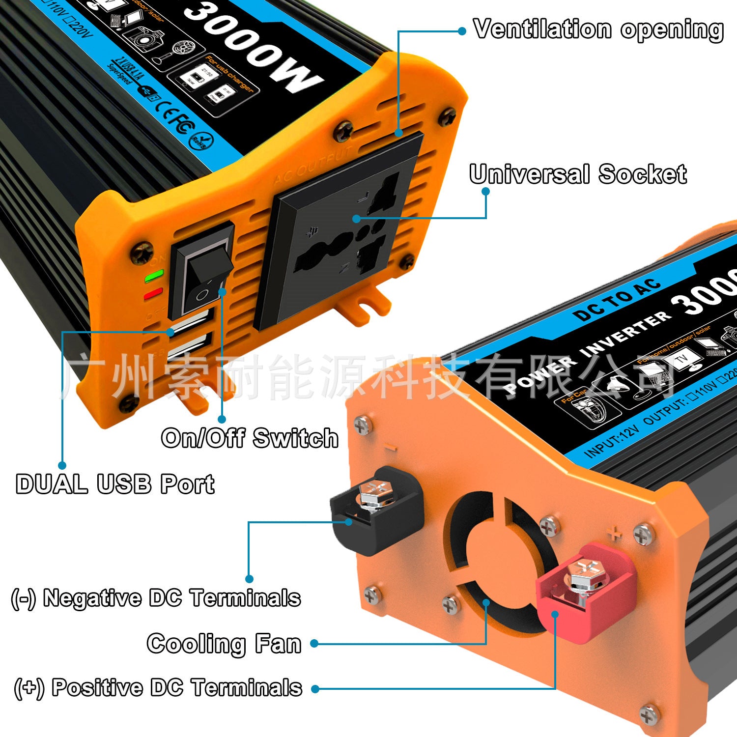 Car Small Electrical Appliances Car Converter Inverter300W Dc12V Transfer Communication110V/220V Double USB Mouth