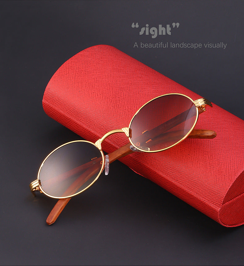 Vintage Small Frame Glasses for Women Imitation Wood Grain Oval Frame Sunglasses for Men Trendy Anti-Glare Sunglasses sunglasses