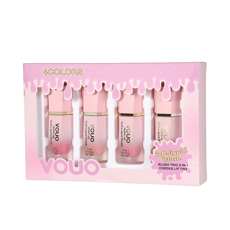 Printing logo Liquid Lip Glaze Lipstick Face Lip Cheek Multi-Functional Two-In-One Blush Four-Piece Set